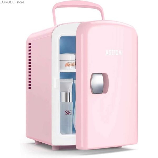 Freezer Mini frigorifero 4 litri/6 lattine AC/DC Refrigerante di raffreddamento portatile utilizzato per le bevande per la cura della pelle BEVANA OFFICIO E AUTO (rosa chiaro) Y240407