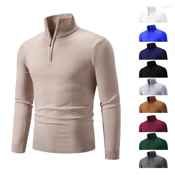 Herrenpullover Herbst und Winter Fleece plus großer Zip-up-Halbschildkragenpullover Langarm