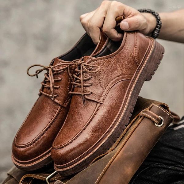 Sapatos casuais masculinos de couro genuíno Botas de costura artesanais BOTAS DE TRABALHOS DE NEGÓCIOS OXFORD SNEAKERS