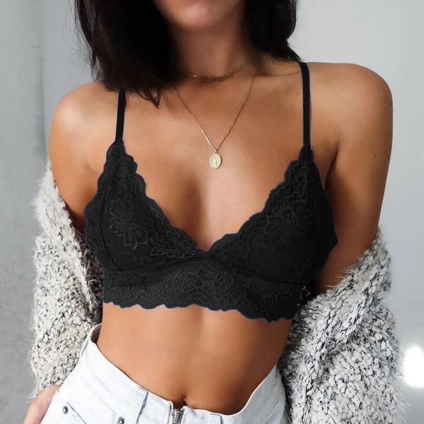 Stilvolle Bar Bras Dessous Frauen Spitze Bralette Weste Wireless Ladies Sexy Vneck Unterwäsche Crops Tops Plus S3XL 240407