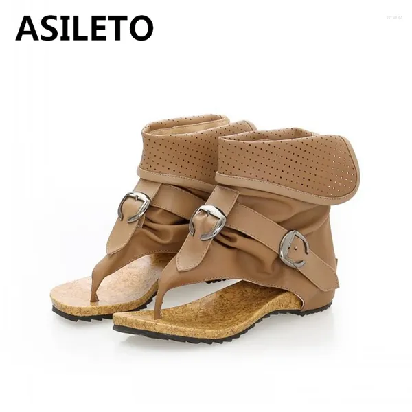 Сандалии Asileto Summer Cool Vintage Angle Women Clip Toe 15 см высотой ровный каблук с пряжки повседневной обувь Большой размер 42 43 черные хаки