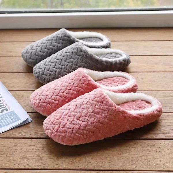 Pantofole inverno cotone caldo per donne uomini appartamenti morbidi scarpe soffici non slip comode vetrini coppia casa indoor 2024