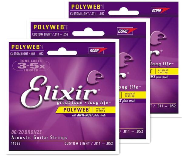 3Sets Elixir 11025 Polyweb großer Ton langer Leben 8020 Bronze Akustische Gitarrenstränge 011 015 022 032 042 0523897242