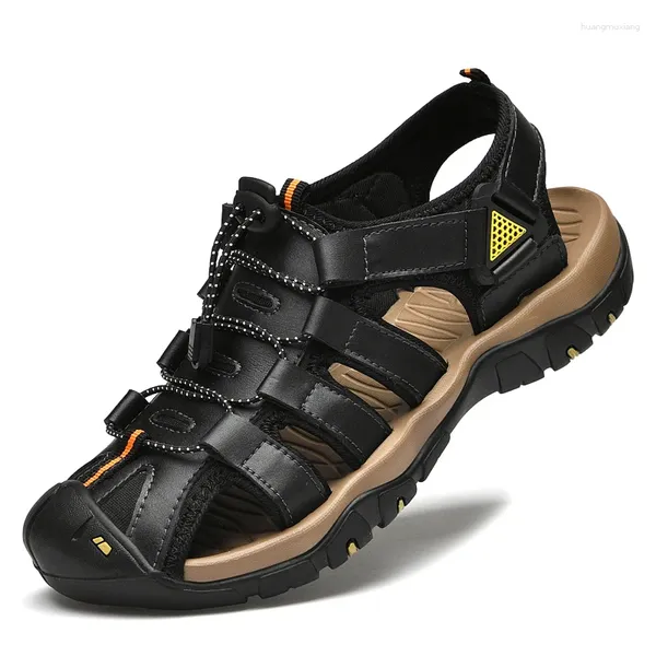 Sapatos casuais HikeUp Sandals Classic Summer Summer Men Confortável Couro Genuíno Grande Tamanho Big Soft Outdoor Roman