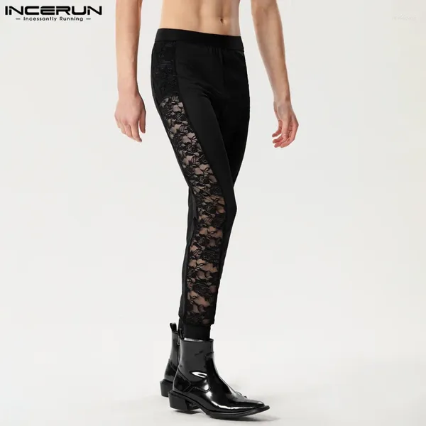 Herrenhosen Incerun 2024 sexy modische Pantalons Spitzen Patchwork enge elastische lange lässige Clubwear Männliche Bodenhose S-5xl