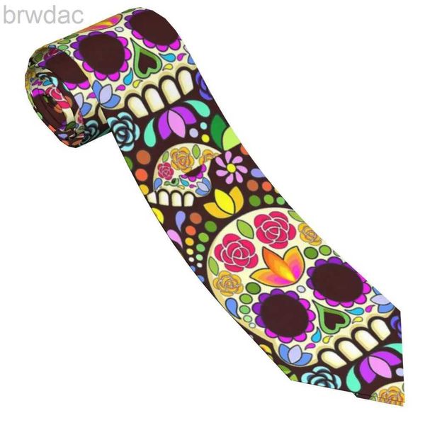 Pescoço amarra o crânio Floral mexicano Calaveras Homem Menictie Silk Polyester 8 cm Classic Neck Ties for Mens Acessórios Office 240407