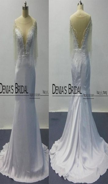 Vestidos de noite sexy pura 2015 com tule de miçanga Cape Low V decote em Vainha do piso Vestidos de piso7533375