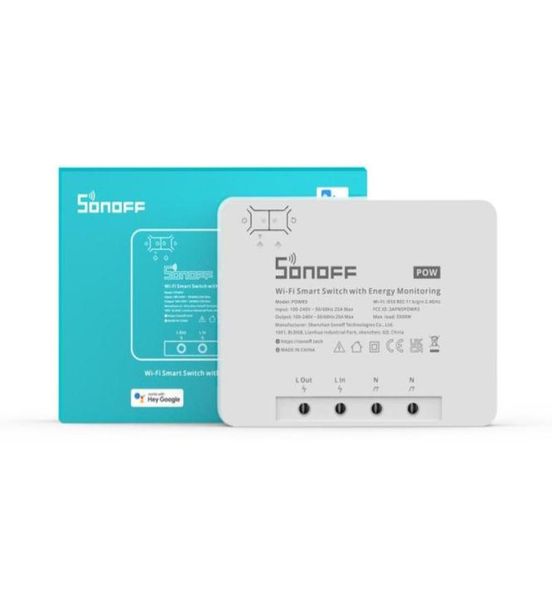 Sonoff Powr3 WiFi Smart Control Switch Soverload Protezione di protezione Protezione Energia Risparmio 25A 5500W Ewelink App Alexa Voice99079395600180