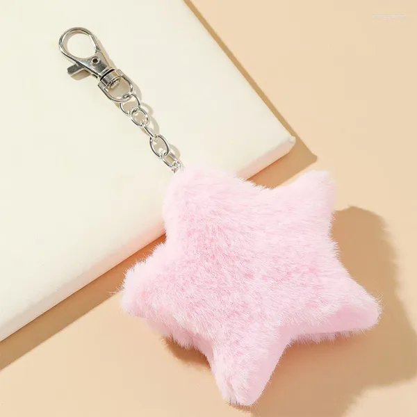 Keychains estrela pingente de pelúcia para mulheres meninas pentagrama chaves anéis