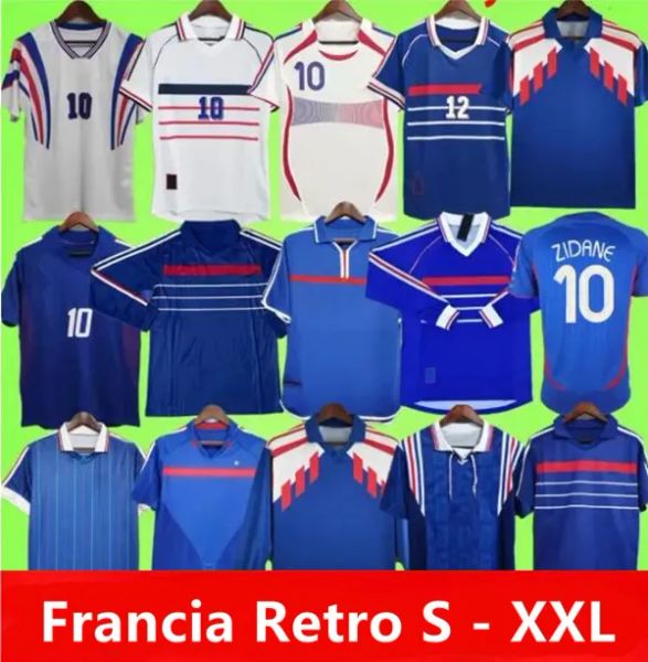 1998 retrò francese classico francese Vintage Jersey 1982 84 86 88 90 96 98 00 02 04 06 Maglie da calcio Zidane Maillot de Foot Mbappe RezeGuet Desailly H