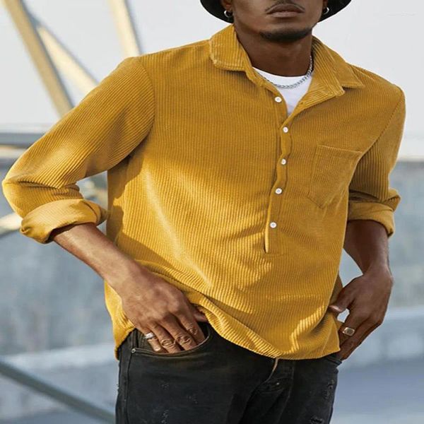 Camisas casuais masculinas Men Spring Shirt Fall lapeel com textura listrada Botões de pulôver respirável e respirável