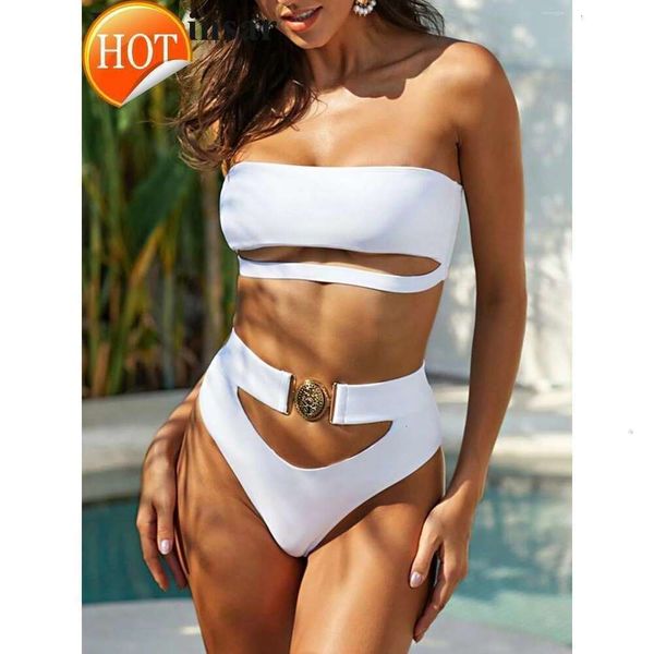 Billiger Großhandel Designer sexy Bikini Sets 2024 Neue Mode Frauen sexy Bandau trägerloser Hochtaille Badeanzug Frauen Set Black Bather Badeanzug Schwimm V1798s