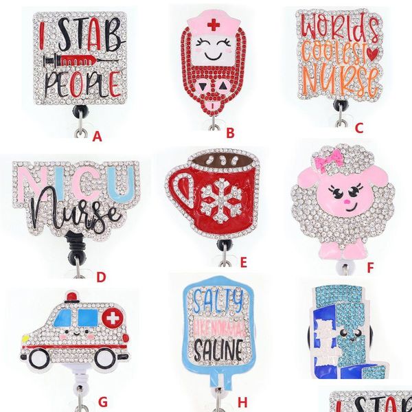 Anelli chiave Fashion Medical Nicu Ambancy Doctor Dottorina Rinestone ID Retrattile Distinta di badge Rulzino per infermiere Decorazione regalo Drop Drive Dhuhj