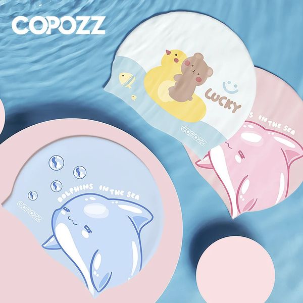 Bapa de natação da COPOZZ para crianças crianças à prova d'água Silicone Pool Protection Cartoon Hat Boys Girl 240403