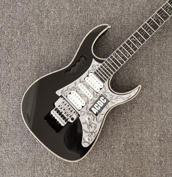 Raro de 10 anos Steve Vai Jem 77 Black Electric Guitar Chrome Pickguard Ebony Fingboard Real Abalone Body Bodying Vine 8079131