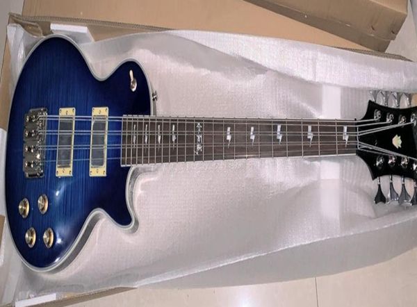 ACE RARE ACE FREHLEY Signature 8 Strings Blue Electric Bass Guitar Crown Inlay Hardware Chrome Hardware 4633062