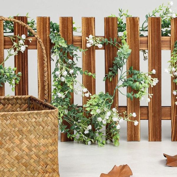 Flores decorativas 2 PCs Small Eucalyptus Wedding Garland Simulation Green Plant Plastic Plástico pendurado artificial