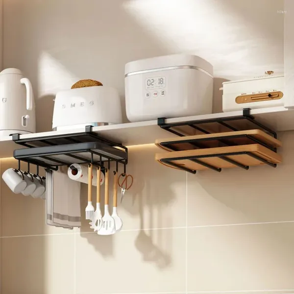 Armazenamento de cozinha Rack diverso com ganchos prateleira de material de metal pendurado sob o gabinete vários estilos disponíveis