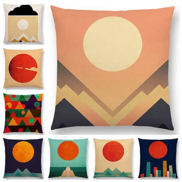 Подушка солнце взой, покрыть лесные горы дорога дикий красочный мир Tipi Geometric Pattern Classic Sofa Case