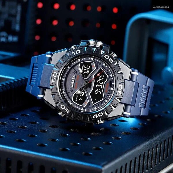 Armbanduhren Sport Uhr für Männer Smael Quartz 50m wasserdichtes Rückenleichter Wecker Männlich 8070 Militärarmee grüne Uhren