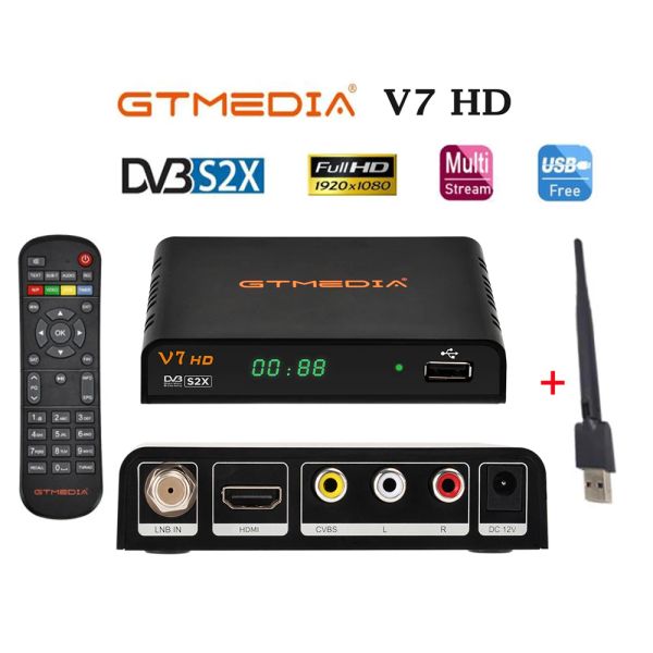 Box GTMedia V7 HD S2X DVBS/S2 Satellite Receptor Suporte Biss Chave H.264 1080p