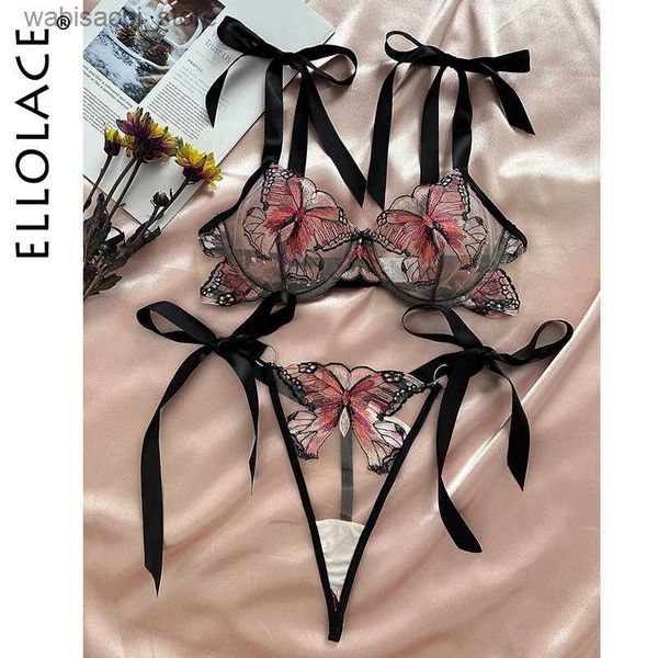 Set sexy Ellolace Butterfly Lingerie Fancy in pizzo delicato biancheria intima ricamo da fiabe set esotici set bowknot Bilizna Hot Girl biancheria intima L2447