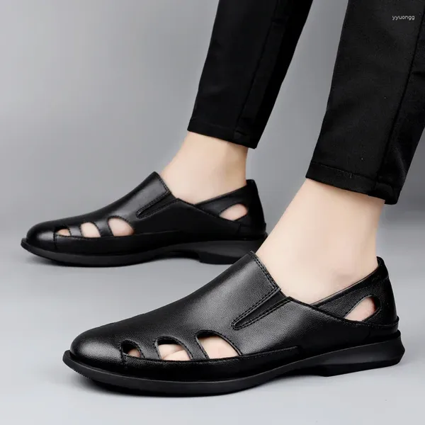 Sıradan Ayakkabı Lüks Tasarımcı Yaz Erkek Sandalar Orijinal Deri Yumuşak Loafers Business Elbise İngiliz Erkekler için