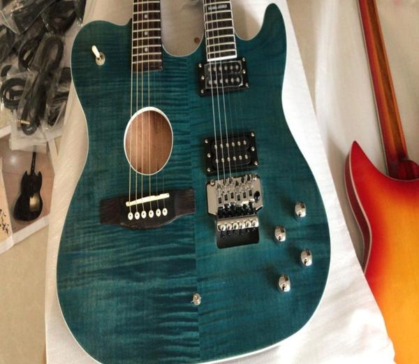 1958 Slash Signed Crossroads Double Neck E -Gitarre Blue Flame Maple Top 66 Saiten Elektrische Akustikgitarren Floy2488492