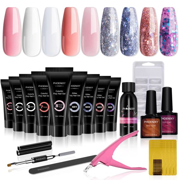 Bolzen Poly -Nagelgel Set mit Spitzen 15 ml Nagelverlängerungsbauer Lack Kit Glitter Gel für Erweiterung Nagelzubehör für Maniküre