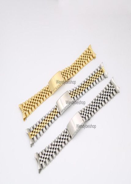 19 20mm Novo 316L Aço inoxidável ouro Two Tone Watch Band Strap Old Style Jubileu Bracelet Curved Curved Fechle1757009