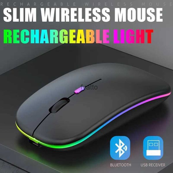 Мыши Bluetooth 5.0 Wireless с USB -зарядкой RGB Mouse BT5.2 Подходит для ноутбука MacBook Gaming 2,4 ГГц 1600DPI H240407