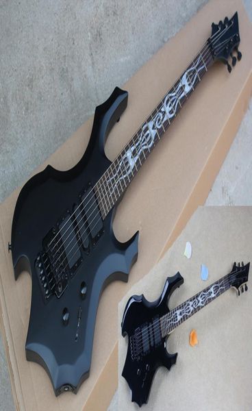 Fabrik benutzerdefinierte spezielle ungewöhnliche Form E -Gitarre mit matt schwarzer Bodyrosewood FretboardDouble RockOber Customized3895918