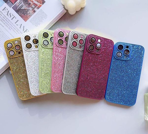 Casos de strass de luxo para iPhone 15 Plus 14 Pro Max 13 12 11 iPhone15 Shinny Diamond PLTOLO DE PLÁSTICO DIVIL