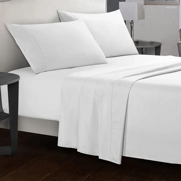Yatak Setleri Düz Renk Seti Polyester Pamuklu Fitted Sheet Sheet Levha Koyu Mavi Bej 3/4 PCS Yatak Yatak Yatağı Kapağı