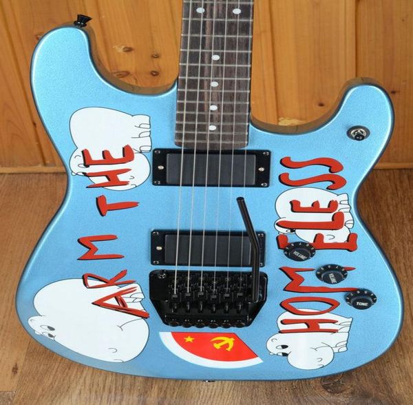 Raro personalizado tom morello braço o sem -teto metal azul guitarra preta ponte tremolo traseiro de travamento porca preta hardware C1297758