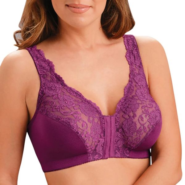 Lingerie di pizzo sexy di grandi dimensioni per le donne chiusura frontale reggiseno cutanea cutout di pesce traspirante ultra sottile bralette 240407