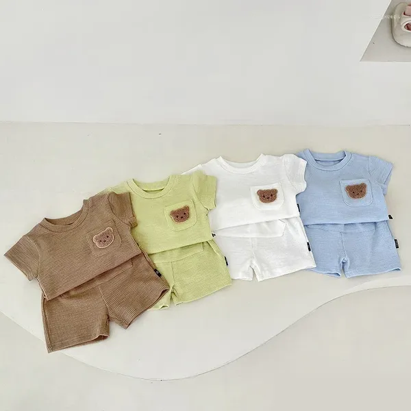 Set di abbigliamento nati baby estate solido solido set ragazza ragazza carina ricamo da ricamo a tasca corta