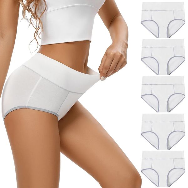 Pokarla 5pcs Womens Cotton Unterwäsche weiße Hochverletzungen mit hoher Taille Vollerschließende Sorts Set für die Wiederherstellung nach der Geburt 240407