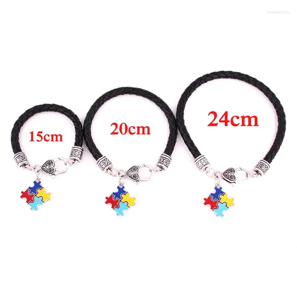 Braccialetti di fascino femminile maschio bracciale puzzle pattern cuoio catena in pelle tre kins lunghezza smalto stile di depressione fornisce goccia