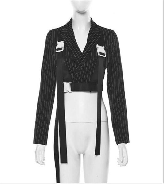 Women Bubble Belt Sospende Streetwear Stripe Casual Giacca Blazer Blazer Tops a maniche lunghe abiti corti340w5179263