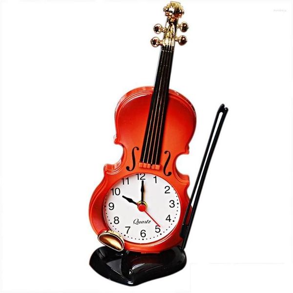 Relógios de mesa Relógios Simação Violino Despertador Desktop Desktop decorativo resistente ao desgaste Lúcido Dial Ornamentos plásticos Quarto para queda de casa del otgxa