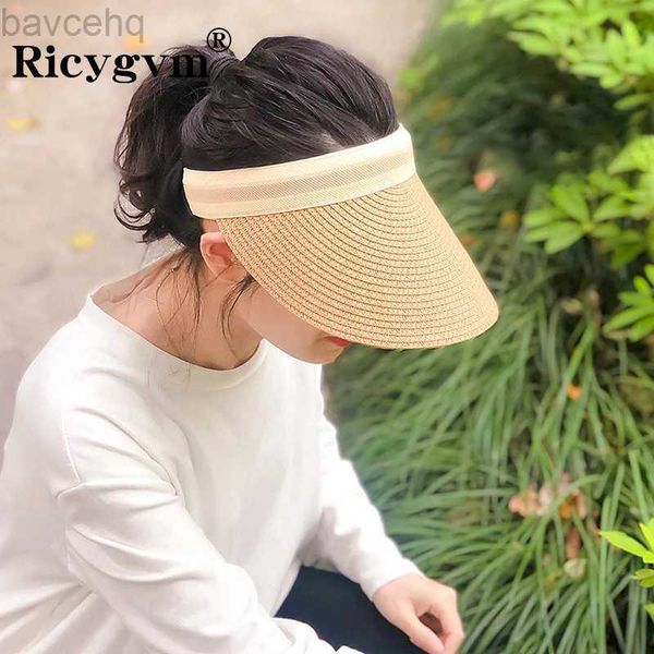 Chapéus de balde largura Chapéus de balde de verão Chapéu de sol UV para mulheres Moda larga lareira Papão de capato de capital ao ar livre Casual Protetor solar Casual Visor Girl Straw Cap 240407