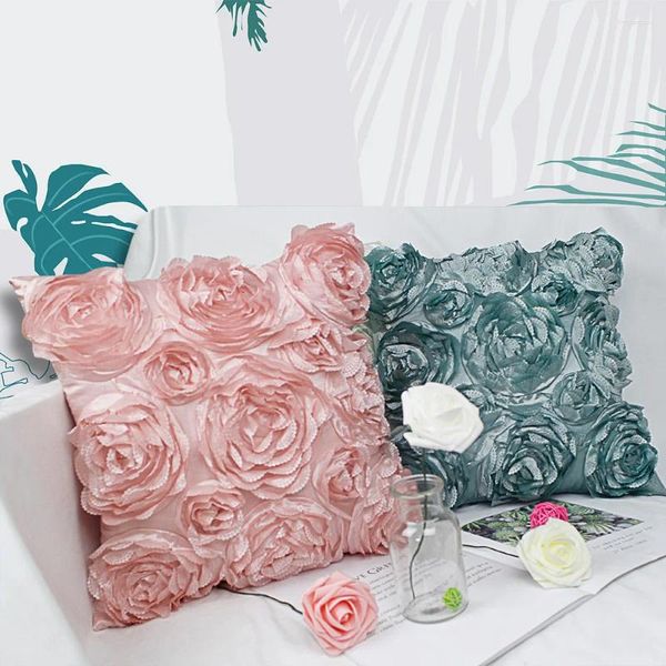 Pillow European Style 3D Rosen bestickter Cover Kissenbezug Hochzeitsfeier Home Decorative Sofa Kissen Fall