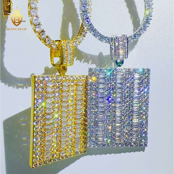 Designer all'ingrosso gioielli hip hop personalizzati ghiacciati 5a+ collana diamanta set ciondolo rettangolo