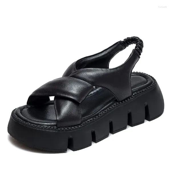 Sandálias Fashion Wedges Plataforma Summer Mulheres casuais sapatos de dedos cruzados Cruz Couather Style Strap Flip-Flops