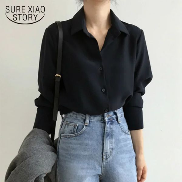 Women Shirt Classic Chiffon Bluse Female S4XL Büro Dame Lose Langarm einfacher Tops Kleidung Blusas 6830 240407