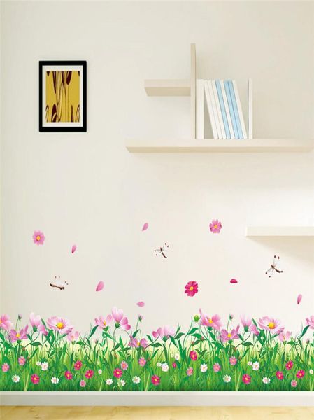 DIY Nature Flowers coloridas adesivo de parede de grama Decoração de casa Dragonfly Decalques de parede 3D Decalques de TV floral Jardim Decoração Home Decoration2317536