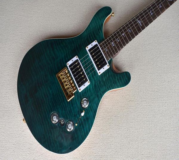 Guitarra elétrica verde escura personalizada com hardware dourado FRET INLAYFLAME Maple Veneercan ser personalizado2103581