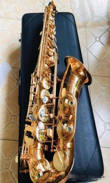 Brand Rollinsax Q3 Alto e Saxofone plana Instrumentos de latão eletroforese Gold Alto Saxofone com Case de Couro7607609