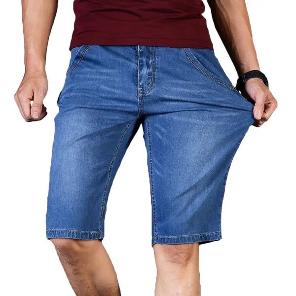 Plus Size 42 44 Sommer Männer Business Denim Shorts Fashion Casual Stretch Slim Blue Thin Short Jeans Männliche Marke Kleidung 240329